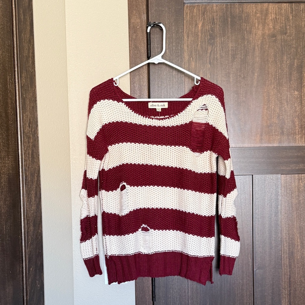 Olive & Oak Women’s Striped Distressed Long Sleeve Knit Sweater Size XS NWT